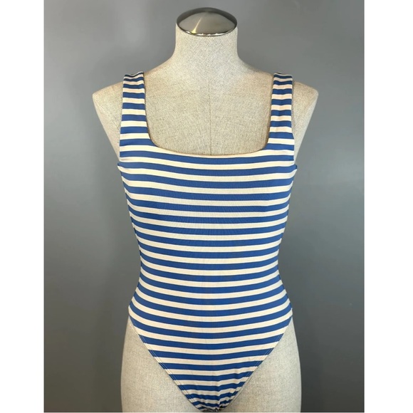 Aritzia Babaton Striped Tank Contour Bodysuit in Beige/Blue Size L - Picture 6 of 6